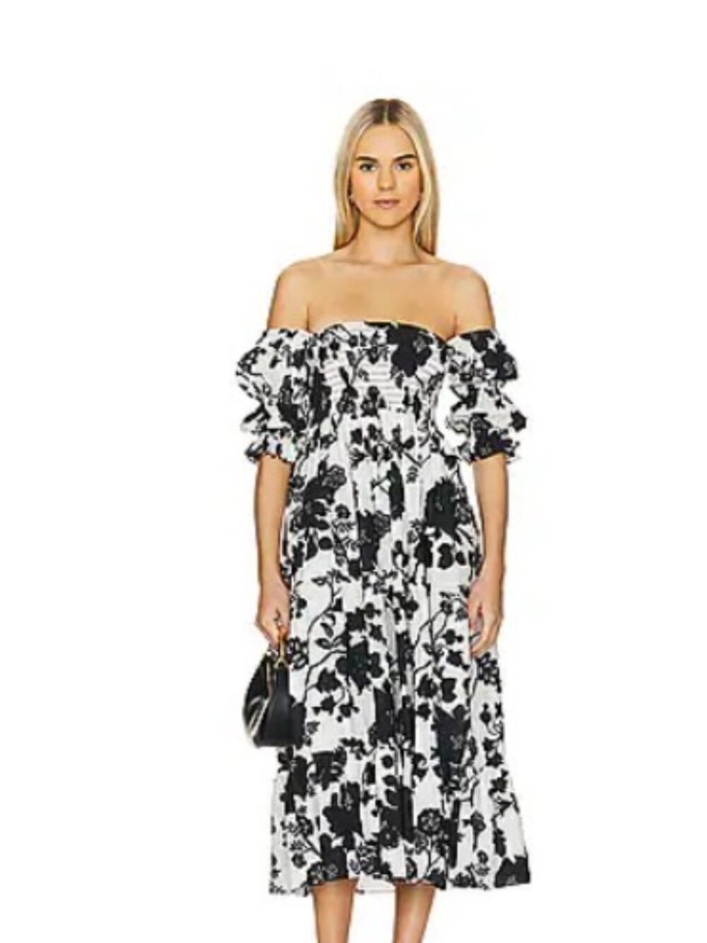 Lovely black/white floral smocked dress from MISA in size M